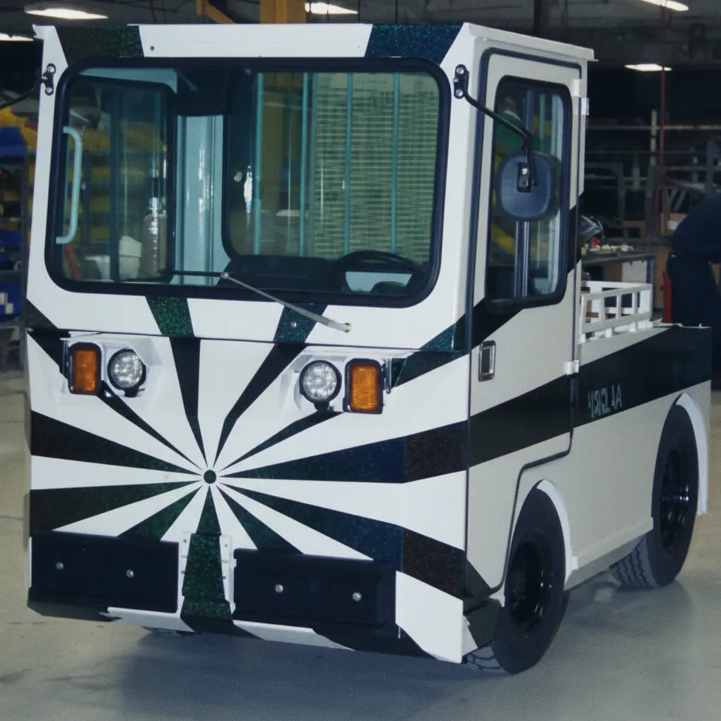 HLE painted with a black and white starburst pattern