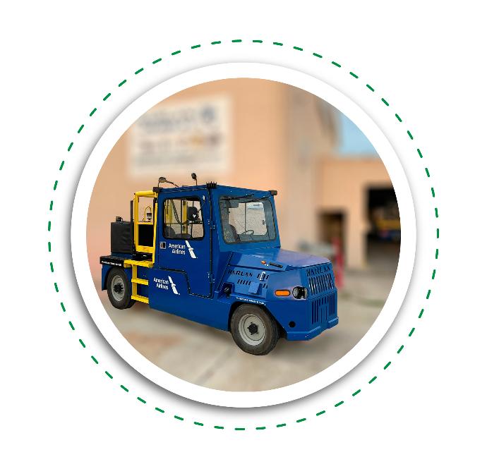 High-quality GSE vehicle (tractor) from Harlan Global Manufacturing, designed for baggage and cargo handling at airports.